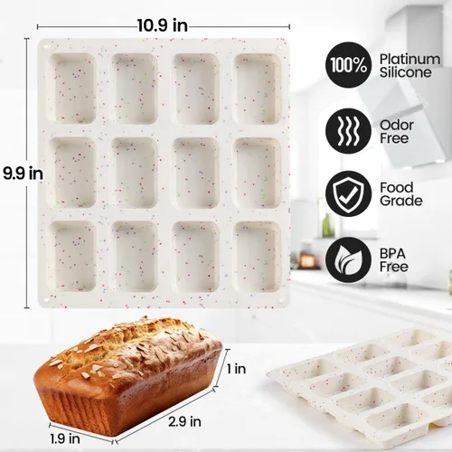 Miniatura 3 de CAKETIME - Mini molde para pan, mini moldes de silicona para pan, 12 tazas para hornear mini pan, brownie, pan de maíz, tarta de queso, jabón