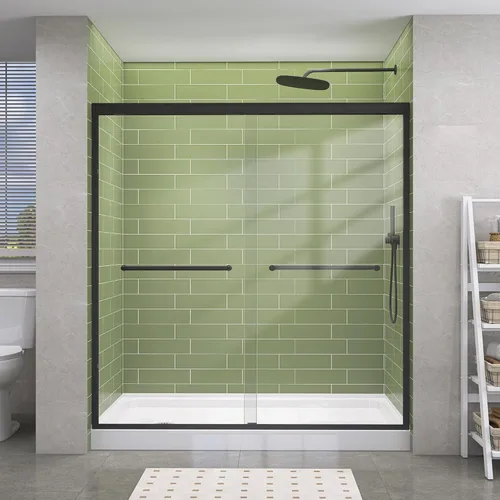 Miniatura 15 de GETPRO Puerta de ducha corrediza de 44-48 pulgadas de ancho x 72 pulgadas de alto, puertas correderas dobles sin marco para ducha, puerta de vidrio