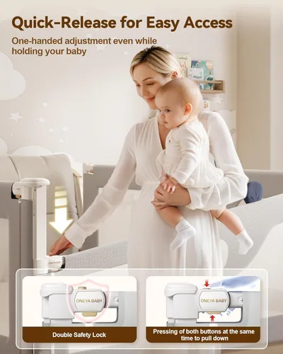 Miniatura 6 de Barandilla protectora para cama de bebé para niños pequeños, rieles reforzados de 54 pulgadas para cama completa con altura ajustable, barandilla