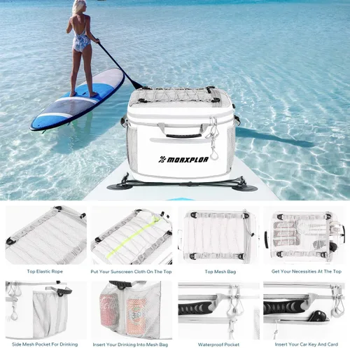 Miniatura 7 de MORXPLOR Waterproof PVC Material Paddleboard Cooler Deck Bag,40 cans Sup Deck Cooler Bag,Cooler Bag for Paddleboard,Lunch Box Cooler Insulated Blanco