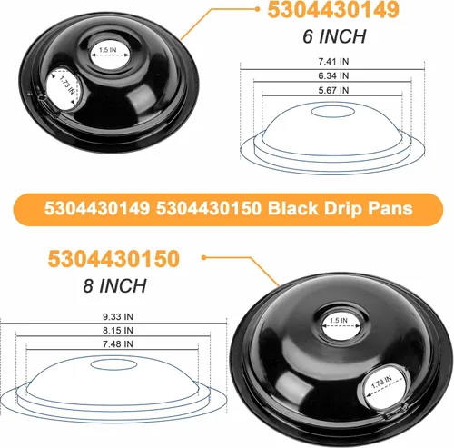 Miniatura 2 de Juego de 4 bandejas de goteo de porcelana negra, 318067041 y 318067051, compatible con horno Frigi-daire Ken-more, sustituye al quemador de estufa