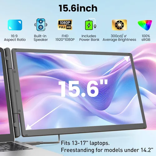 Miniatura 2 de KEFEYA Extensión de Pantalla para Laptop de 15.6", Incluye Batería Externa, Extensión Triple de Monitor para Laptops de 13-17", FHD 1080P IPS