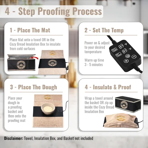 Miniatura 6 de Cozy Bread® Estera de fermentación de masa madre para panaderos caseros Marca de EE. UU. Probador de pan con control de termostato (10" x 21")