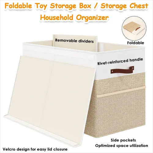 Miniatura 7 de Caja grande de almacenamiento de juguetes con tapa, organizador de almacenamiento de juguetes mejorado con divisor plegable para niños y niñas, sala