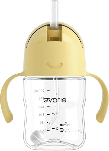 Miniatura 25 de Evorie Tritan - Vaso para beber con popote con peso con asas para bebés y niños pequeños, botella de agua a prueba de derrames con popote para 6