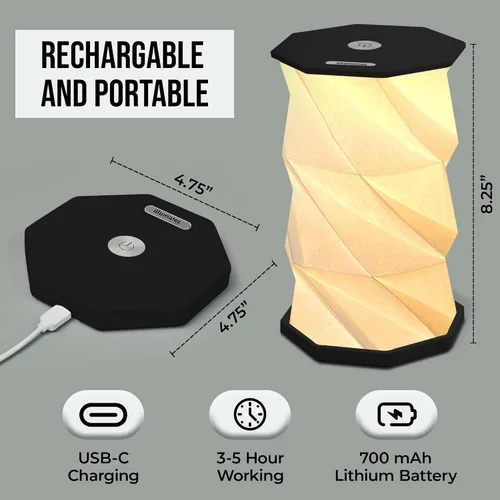 Miniatura 4 de Origami - Lámpara de escritorio LED plegable expandible – USB recargable y portátil – Luz de control táctil regulable con altura ajustable de hasta