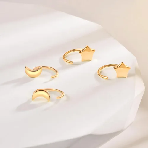 Miniatura 4 de Aretes de medio aro, aretes de aro pequeños de plata de ley 925 de bola, barra, estrella, luna, corazón, cruz, punto, triángulo, aretes