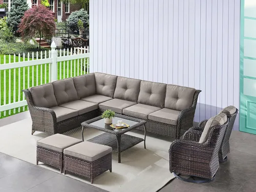 Miniatura 139 de HUMMUH Sillas Mecedoras Giratorias de Mimbre para Patio Exterior con Respaldo Alto, Sillas Deslizantes de Ratán PE, Juego de Muebles de Patio de 4