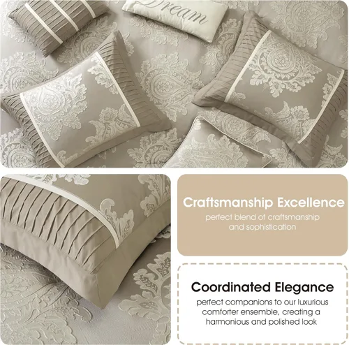 Miniatura 6 de Grand Avenue - Juego de edredón beige tamaño Queen, jacquard con juego de ropa de cama a juego de piezas sólidas, para todas las estaciones, faldón