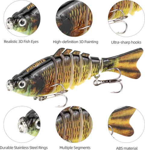 Miniatura 3 de 5 piezas de señuelos de pesca realistas – Cebo multiarticulado para lubina, trucha, crappie, lucioperca, lucio, acción realista con ojos de pez 3D