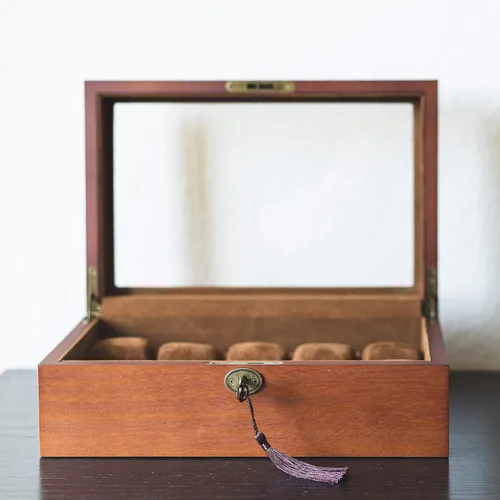 Miniatura 2 de Estuche de almacenamiento de relojes de Caddy Bay, estilo retro, de madera y cristal, ventana transparente, puede guardar más de 10 relojes