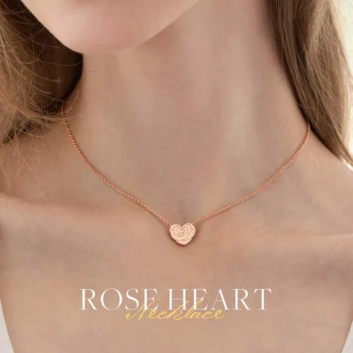 Miniatura 3 de LOUISA SECRET Rose Heart Pendant Necklace for Women Girls, 925 Sterling Silver Dainty Cute Rose Necklace, Birthday Anniversary Jewelry Gift for