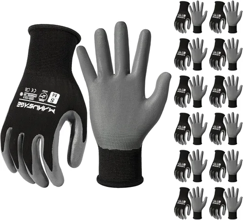 Miniatura 12 de MANUSAGE Guantes de trabajo de nitrilo, ajuste elástico cómodo 3D, agarre potente, pantalla táctil, revestimiento de espuma duradera, flexibles