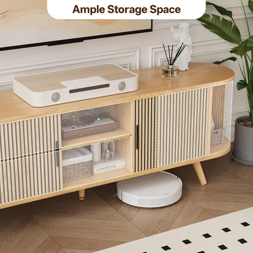 Miniatura 3 de OtterOasis Soporte de TV acanalado de 62 pulgadas, soporte de TV moderno de mediados de siglo para televisores de hasta 70 pulgadas, centro