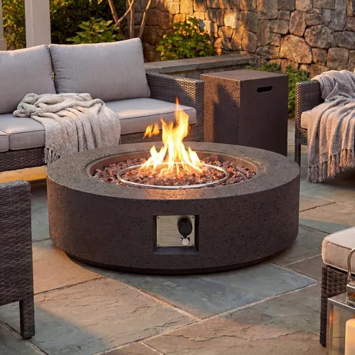 Miniatura 33 de COSIEST mesa cuadrada de propano para exteriores de arenisca con protector contra el viento, certificada, quemador de acero inoxidable de 50,000