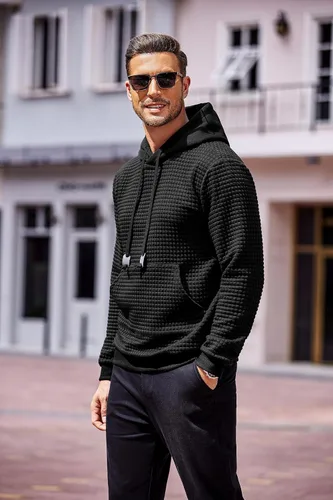 Miniatura 2 de COOFANDY Sudaderas con capucha para hombre, de manga larga, de punto gofre, con bolsillo