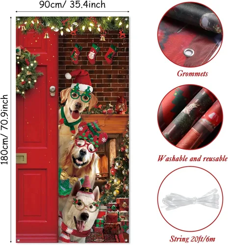 Miniatura 2 de Tiamon Decoración de Cubierta de Puerta de Navidad Divertida Cubierta de Puerta de Feliz Navidad Telón de Fondo Lindo de Perro de Papá Noel