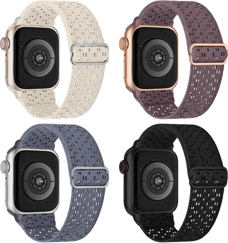Miniatura 34 de Paquete de 4 correas elásticas Solo Loop compatibles con Apple Watch de 1.496 pulgadas, 1.575 pulgadas, 1.614 pulgadas, 1.654 pulgadas, 1.732