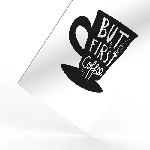 Miniatura 3 de HB Art Design Taza con texto en inglés "But First Coffee" (But First Coffee Quote - Taza en blanco y negro) con impresión de metal, arte de pared