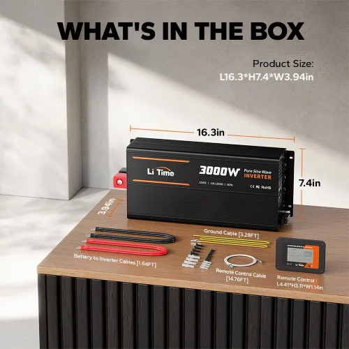 Miniatura 8 de LiTime Inversor de onda sinusoidal pura de 1000 W, convertidor de 12 V CC a 120 V CA para RV, camión, inversor de energía solar para automóvil fuera