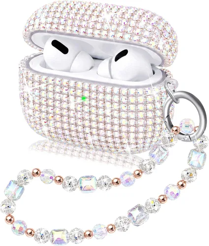 Compatible con AirPods Pro 2, bonita funda protectora con purpurina para AirPod Pro de 2ª generación con llavero brillante de lujo con correa de