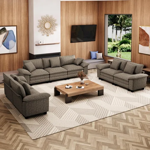 Miniatura 18 de MIXPATIO Juego de sofá modular Cloud en forma de U, asiento profundo de 3 piezas, sofá modular de 6 plazas y brazos extraíbles, felpilla de felpa