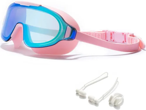 Miniatura 11 de Gafas de natación, gran angular antivaho y a prueba de fugas UV, gafas de natación de moda para hombres y mujeres Espejo deslumbrante blanco