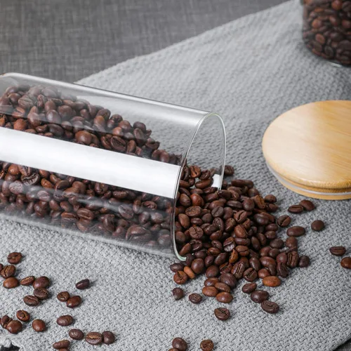 Miniatura 6 de MOLFUJ Contenedor de almacenamiento de vidrio de 18.6 fl oz / 18 onzas líquidas con tapa de madera, organizador decorativo transparente apilable