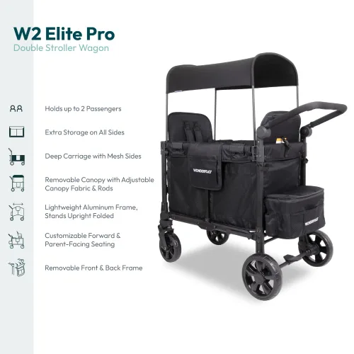 Miniatura 3 de WONDERFOLD W2 Elite Pro Cochecito Vagón (2 Asientos) – Cochecito Vagón Plegable con Asientos con Arneses de 5 Puntos, Mango de Empuje Ajustable