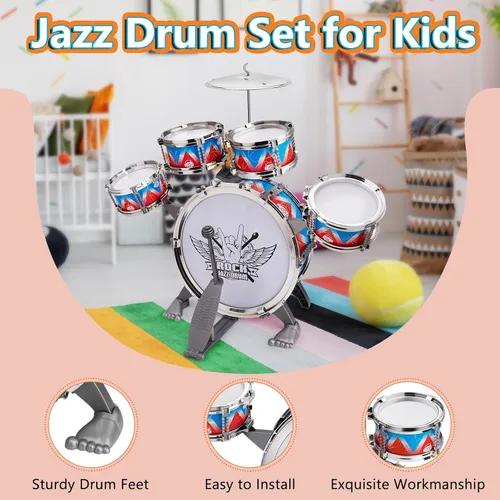 Miniatura 3 de Set de batería para niños pequeños de 3 a 5 años, kit de banda de jazz para niños, kit de rock, regalo perfecto de cumpleaños y Navidad - Juego