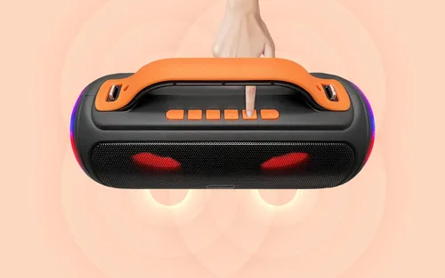 Miniatura 9 de Fisher Altavoces Bluetooth, altavoz inalámbrico portátil de 20 W de potencia máxima Boombox con sonido HD y luces, resistente al agua, tiempo