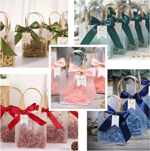 Miniatura 2 de ZSMSTW 5 bolsas de regalo de PVC transparente con asas, bolsas de plástico reutilizables para regalos de boda, fiesta de cumpleaños, bolsas de Matcha