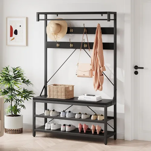Miniatura 5 de IDEALHOUSE Perchero Banco para Zapatos Árbol de Entrada Industrial Banco de Almacenamiento para Entrada, Aspecto de Madera Acento Estante Grande