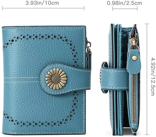 Miniatura 160 de SENDEFN - Billetera pequeña de piel auténtica para mujer, diseño plegable con ventana para tarjeta de identificación