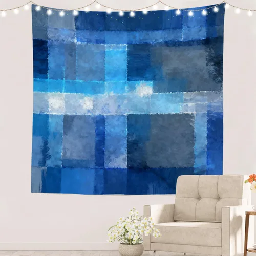 Miniatura 65 de Batmerry Tapiz azul y blanco, tapiz abstracto de pintura azul, negro, gris y blanco, para sala de estar, dormitorio, pared, decorativo, 51.2 x 59.1