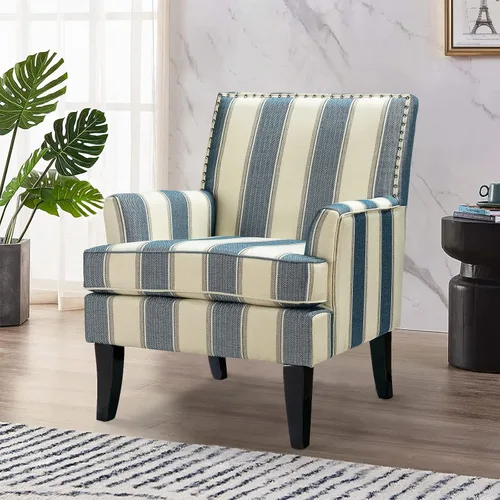 Miniatura 26 de HULALA HOME Silla decorativa moderna con brazos y patas de madera, silla decorativa de mediados de siglo, respaldo alto, reposabrazos acolchado