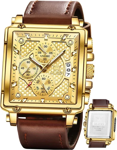 Miniatura 10 de OLEVS Relojes cuadrados para hombre, cronógrafo de cuero marrón, reloj de negocios de moda, luminoso, impermeable, relojes de pulsera casuales