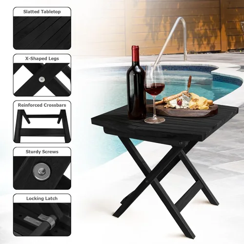 Miniatura 4 de Melino Mesa auxiliar plegable de madera para exteriores, con certificación FSC, acacia resistente a la intemperie, mesa pequeña plegable de madera