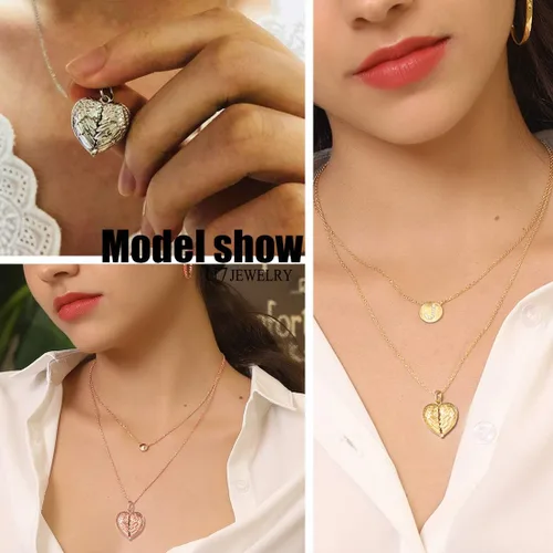 Miniatura 2 de SILVERCUTE Personalized & Engraved Locket Necklace with 18" Chain -Angel Wings Locket, Custom Heart Locket Pendant That Holds Picture, Sterling