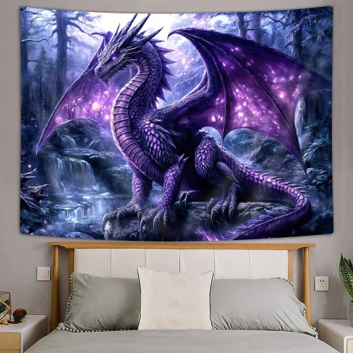 Miniatura 2 de Arte de dragón morado, fantasía mágica medieval con animales geniales para colgar en la pared para dormitorio, sala de estar, decoración