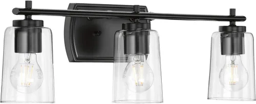 Miniatura 6 de Progress Lighting Adley Collection - Lámpara de tocador de baño tradicional con 3 luces, de cristal transparente, color negro mate, 7-5/8 x 23 Mate