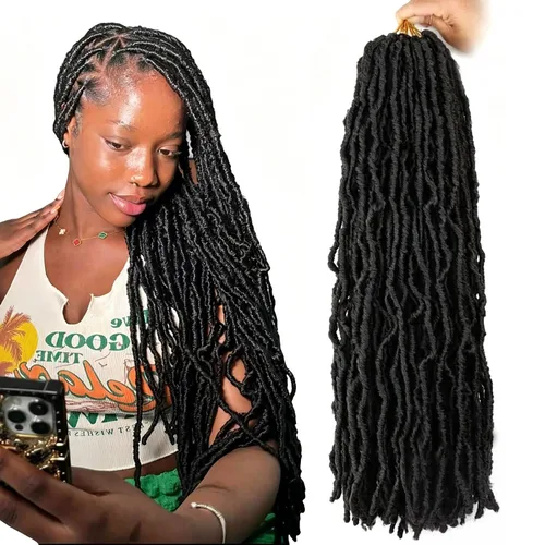 Miniatura 9 de 6 Paquetes Soft Locs Cabello de Ganchillo Pre Looped Faux Locs Trenzas de Ganchillo Goddess Locs Dreadlocs Cabello Sintético Para Mujeres Negras 1b