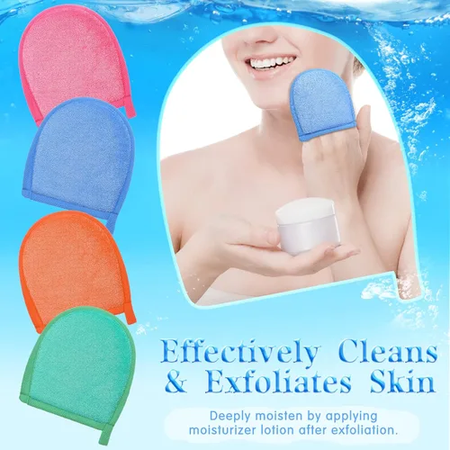 Miniatura 6 de Frienda 4 guantes exfoliantes faciales exfoliantes profundos para rostro y cuerpo, removedor de piel muerta, guantes exfoliantes de limpieza, baño