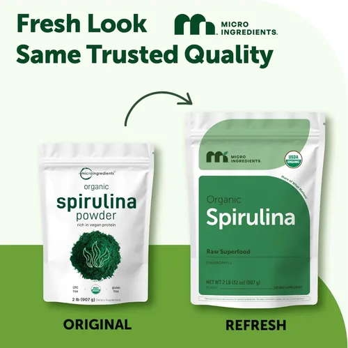 Miniatura 2 de Micro Ingredients Espirulina en polvo orgánica, 2 libras Algas azul-verde, rico en proteínas veganas, vitaminas y minerales Fuente de clorofila