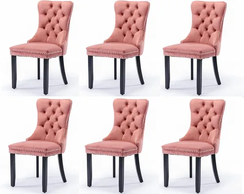 Miniatura 46 de Juego de 6 sillas de comedor modernas para sala de estar, cocina, patas de madera maciza, cojín acolchado de tela de lino, asiento y respaldo