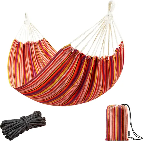 Miniatura 7 de JoyView Hamaca individual de macramé bohemia con cuerdas para colgar y elegantes borlas, hamaca portátil de algodón de 78.8 x 39.4 pulgadas