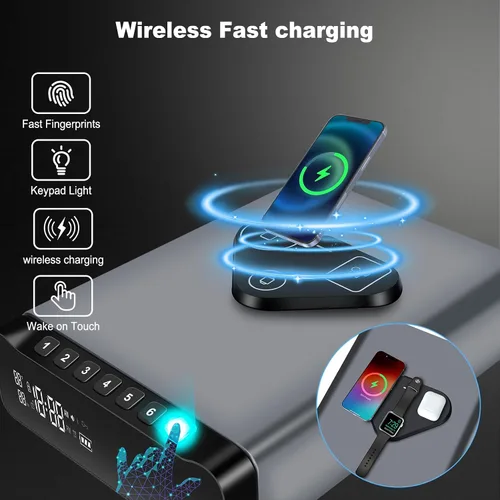 Miniatura 2 de FTOP - Caja fuerte biométrica para armas con huellas dactilares, reloj seguro para pistolas con carga inalámbrica 3 en 1 para reloj y teléfono
