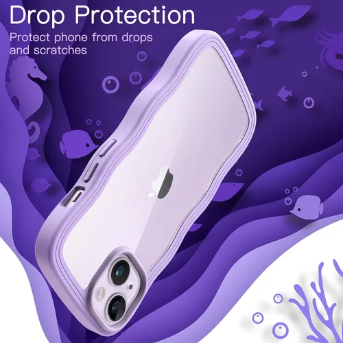 Miniatura 6 de JETech Bonita funda para iPhone 14 de 6.1 pulgadas, marco ondulado, forma rizada, a prueba de golpes, para mujeres y niñas, parte trasera