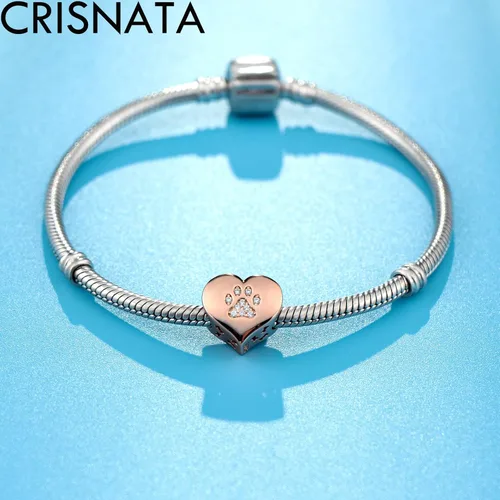 Miniatura 3 de Dijes con estampado de patas de cachorro con cristal Brithstone, plata de ley 925, cuentas de corazón con estampado de patas, se adapta a collar