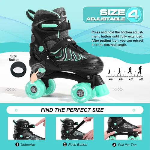 Miniatura 4 de PAPAISON Patines de ruedas para niñas de 8 a 12 años, talla ajustable, patines cuádruples para mujeres jóvenes con ruedas que se iluminan